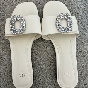 Zara White Crystal Embellished Sandals